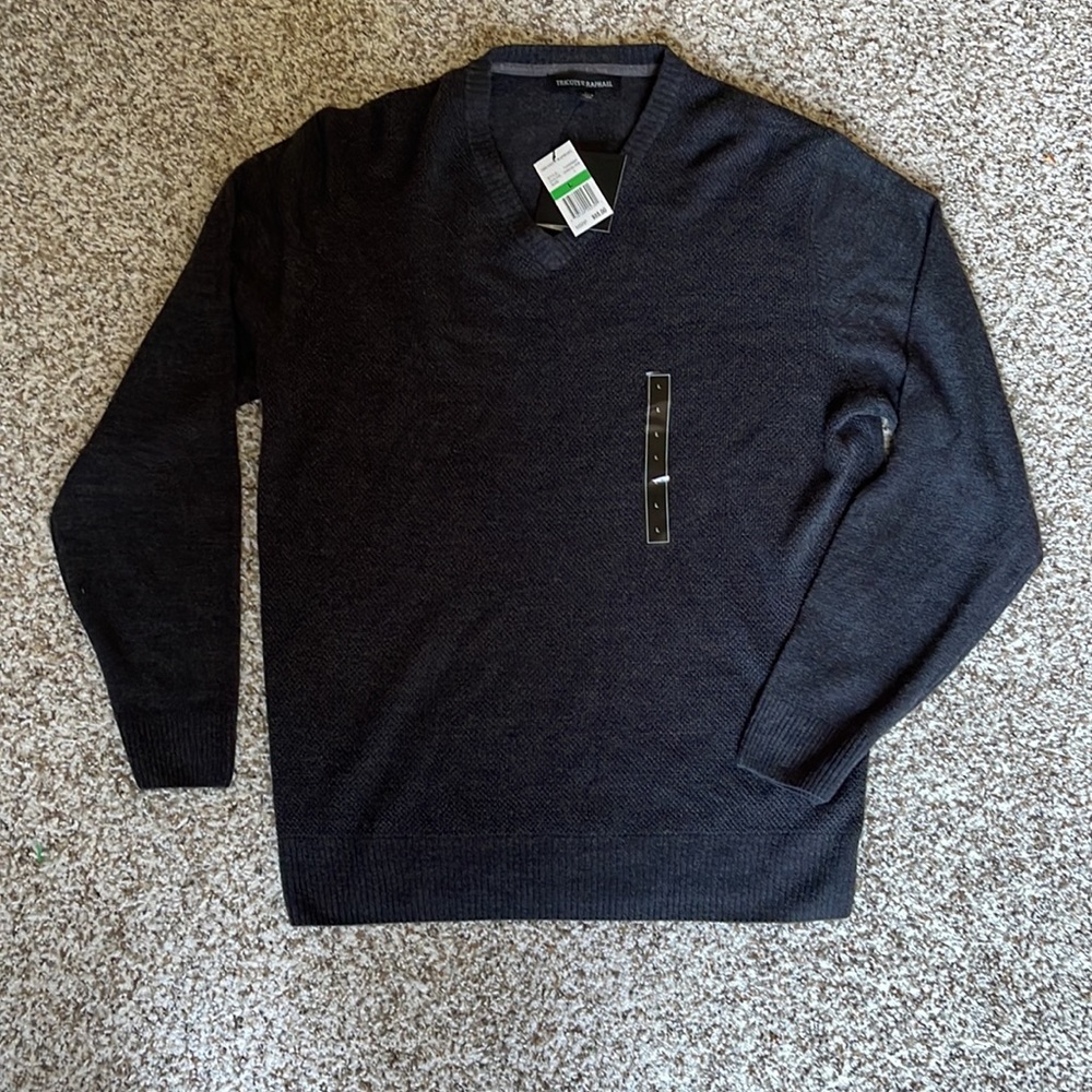 Tricots St Raphael Charcoal Heather Long Sleeve V Neck Pull Over Size Large